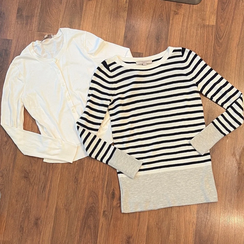 XS LOFT Sweater Bundle - Soft Knit Stripe & Cream Sweaters - Picture 1 of 10